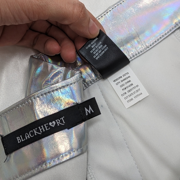 Holographic Metallic Silver Iridescent PU Leather Mini Skater Skirt Size M - Picture 8 of 11